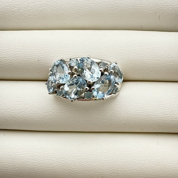 Chuck Clemency Sterling Silver Ring Blue Gemstone Oval Cluster STS size 9 QVC - Picture 2 of 14